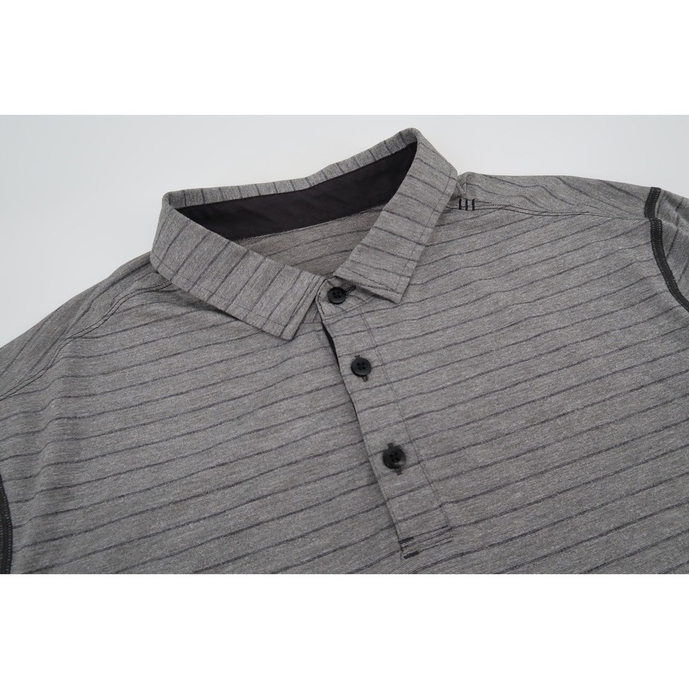 Lululemon Chip Shot Polo Shirt Mens XL Gray Striped Golf‎ Vented X Static